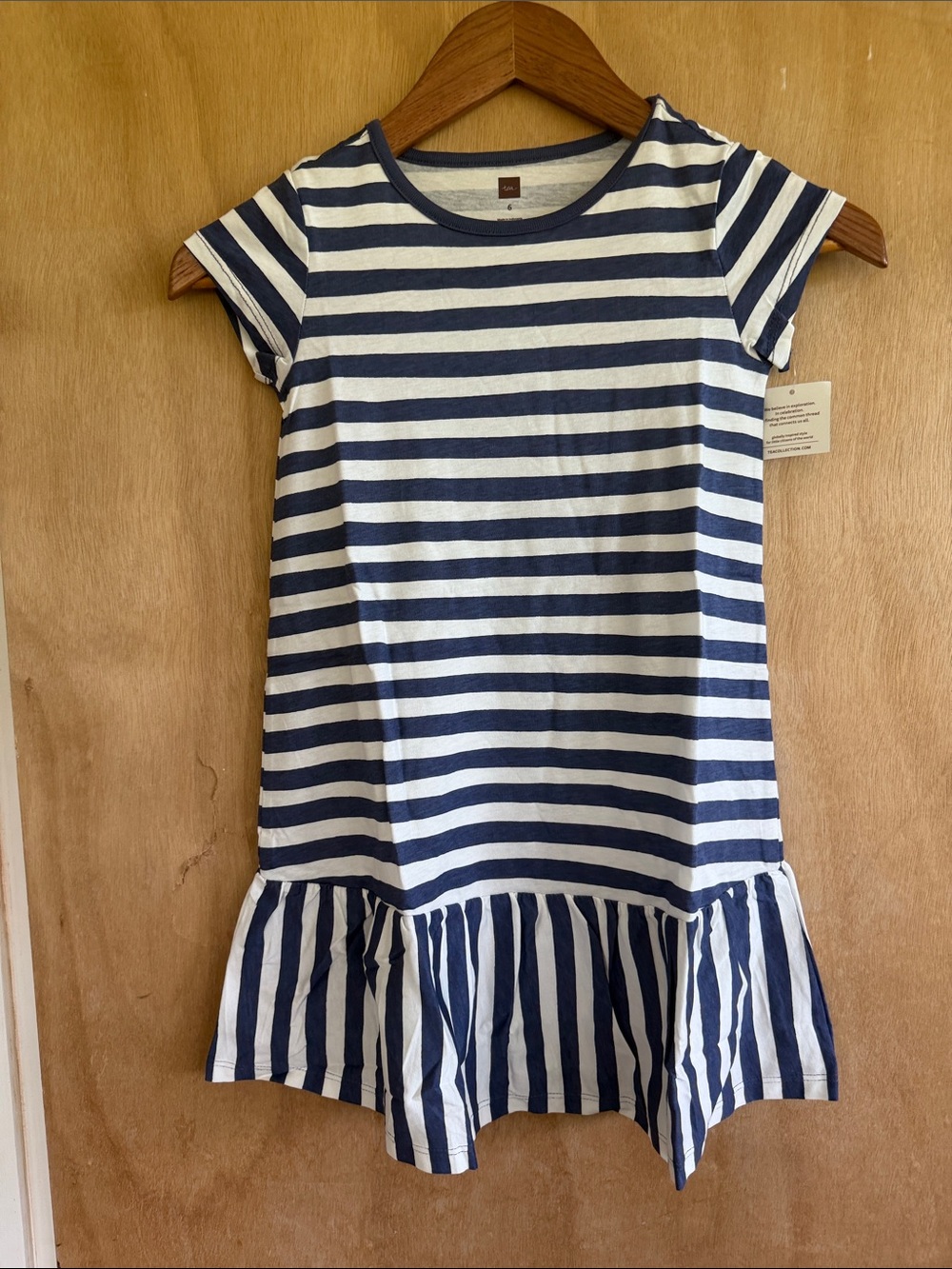 Tea Collection Navy and White Striped Ruffle-Hem Dress